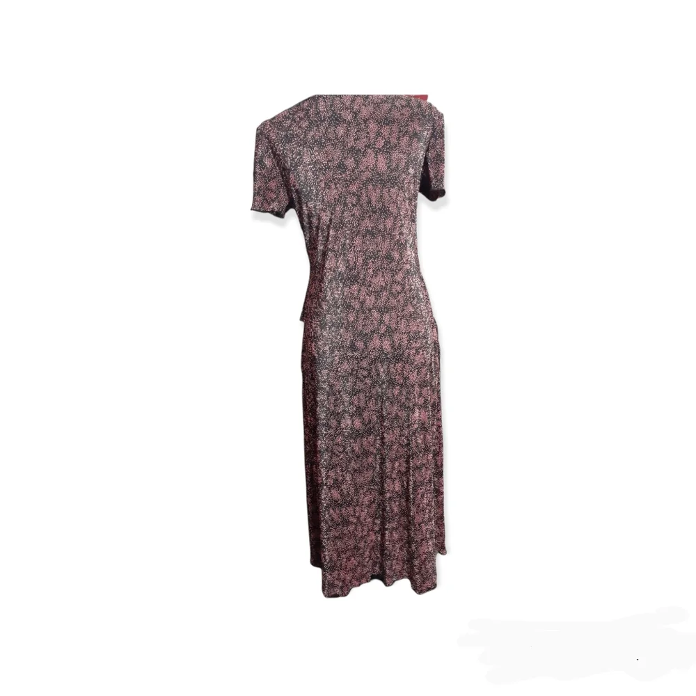 Womens vtg Sz 6 flutter slit sleeve Mock 2 pc Dress black pink white ribbed - Picture 4 of 7